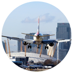 An aircraft landing at London City Airport