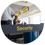 A sectioned off security area at an airport