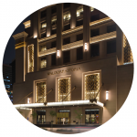 Exterior shot of the Waldorf Astoria Doha West Bay entrance doorway