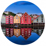 A colourful row of houses in Trondheim, Norway