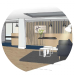 An illustrated plan for a new shared public space in a Holiday Inn Express property.