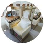 A side view of Emirates' new business class seat onboard a retrofitted Boeing 777s